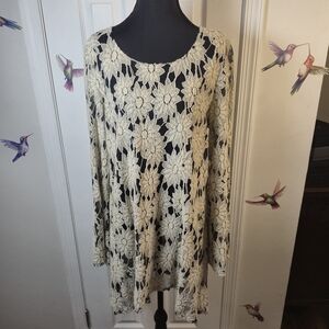 Blu Pepper Floral Crochet Lace Mini Dress Long Sleeve Tunic Top Cream Boho L